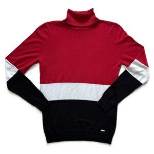 CALVIN KLEIN | Red, Black & Ivory Turtleneck Sweater